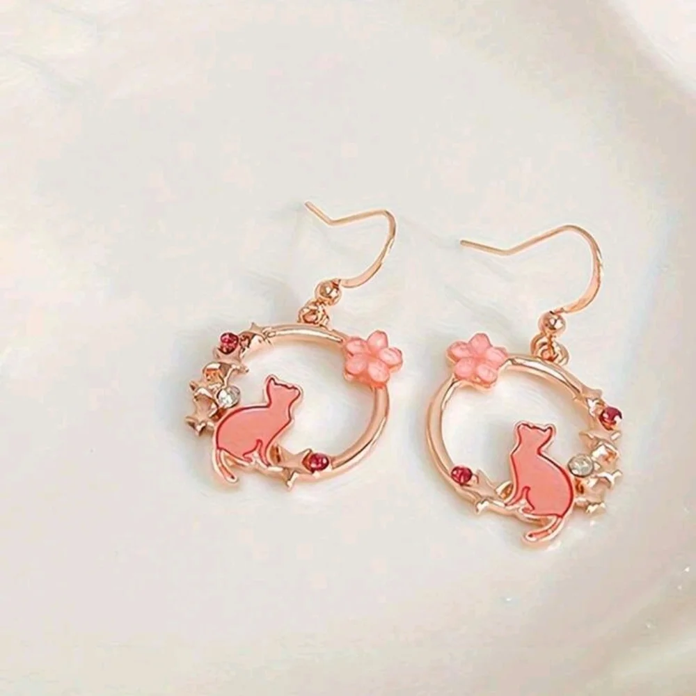Pretty Pink Cat Earrings New!